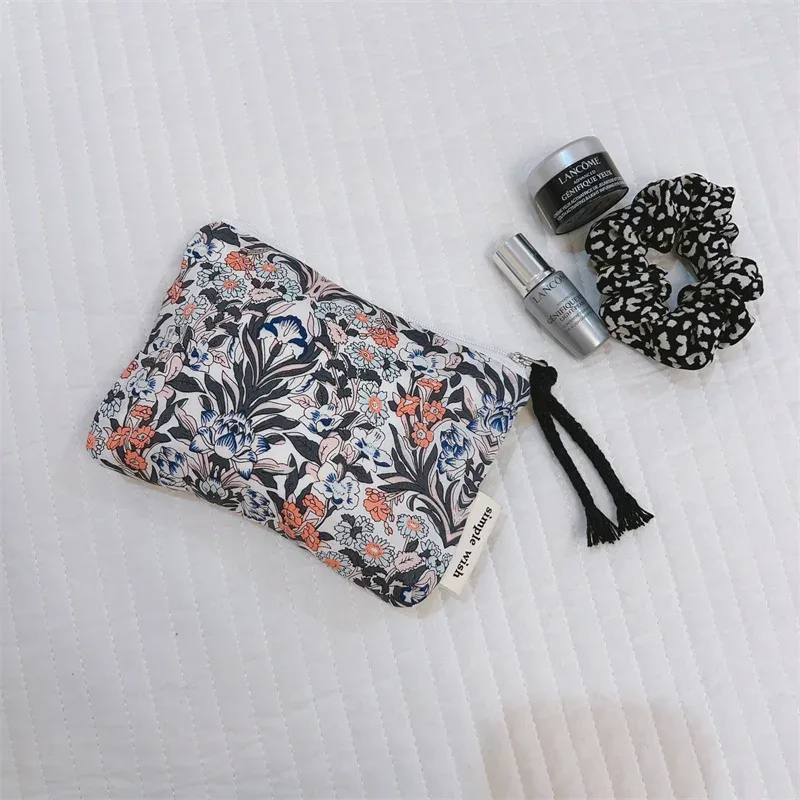 porte-monnaie en coton imprimé floral frais d'été, mini sac de rangement en tissu, petit sac pour écouteurs, pochette de voyage pour cosmétiques, sac de rangement pour maquillage