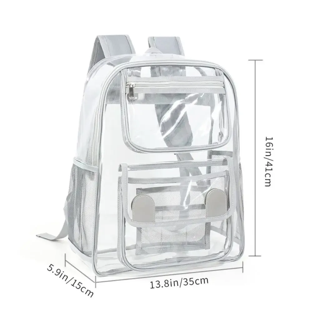 sac à dos transparent de grande capacité, imperméable, en pvc, avec fermeture éclair, portable, visible, pour le sport en plein air et les voyages.