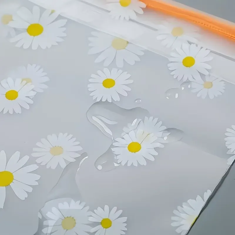 sac en plastique imprimé marguerite, blanc transparent, pliable, sac de voyage imprimé marguerite, adapté au rangement des serviettes, fournitures de voyage, 5/10 pièces