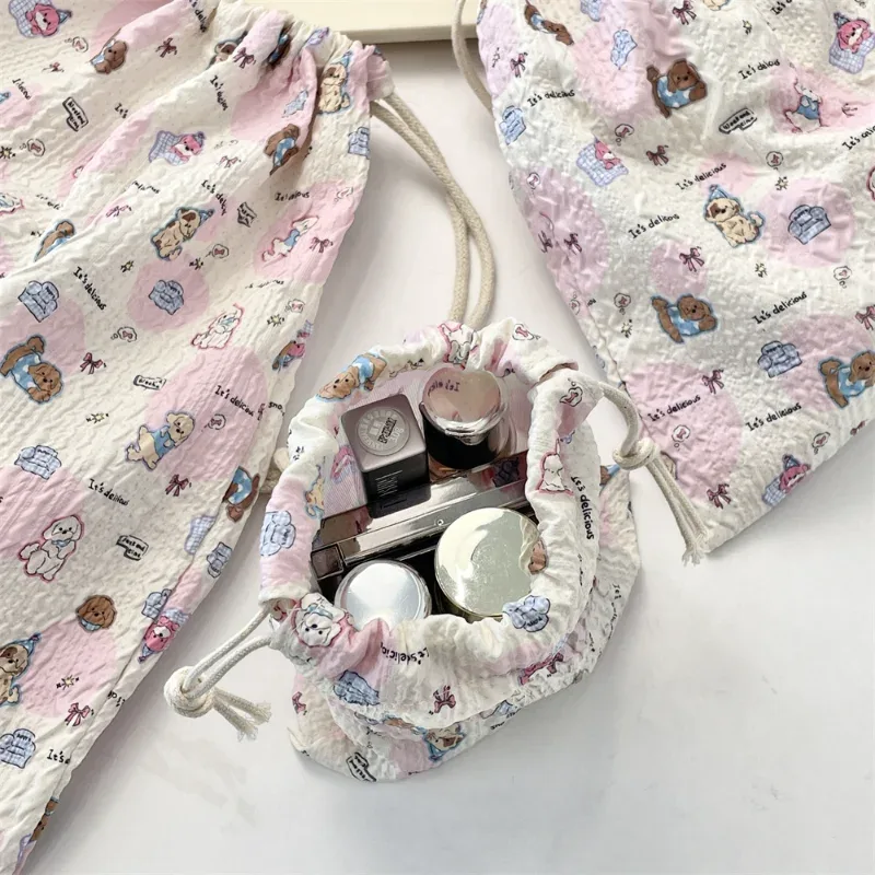 sac à cosmétiques à cordon de serrage en relief, 1 pièce, pochette de rangement de cosmétiques portable mignonne, sac de rangement pour maquillage et accessoires