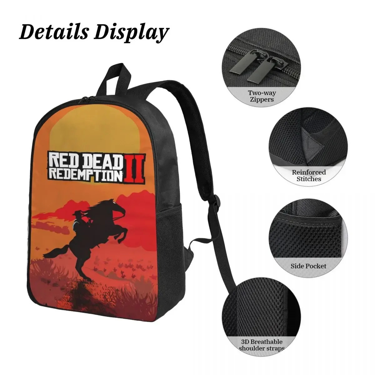 ensemble de sacs à dos imprimés red dead redemptions, 3 pièces, pour filles et garçons, sacs à stylos, ensembles de sacs à livres avec boîte à déjeuner pour écoliers