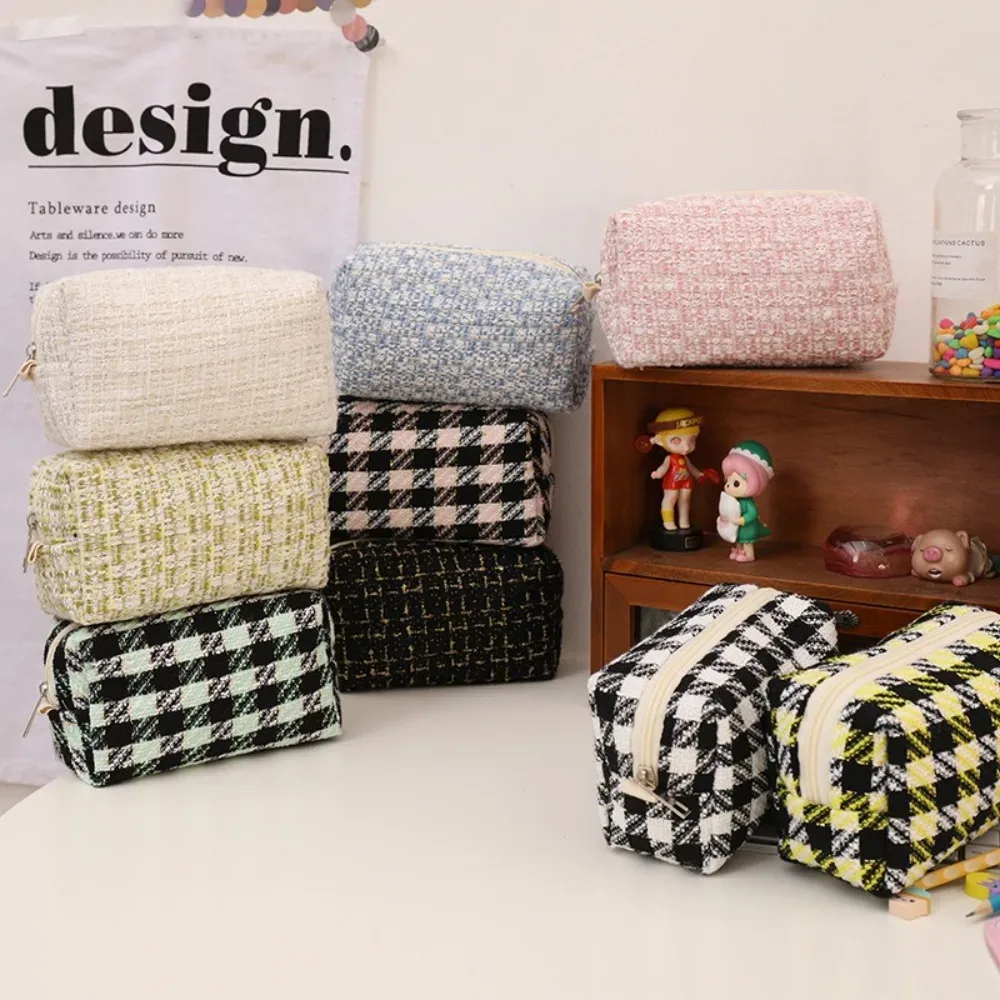 sac de maquillage en toile tendance pour gloss, sac de voyage écossais mignon pour fille, sac à main de maquillage portable, trousse à cosmétiques, trousse à crayons et papeterie