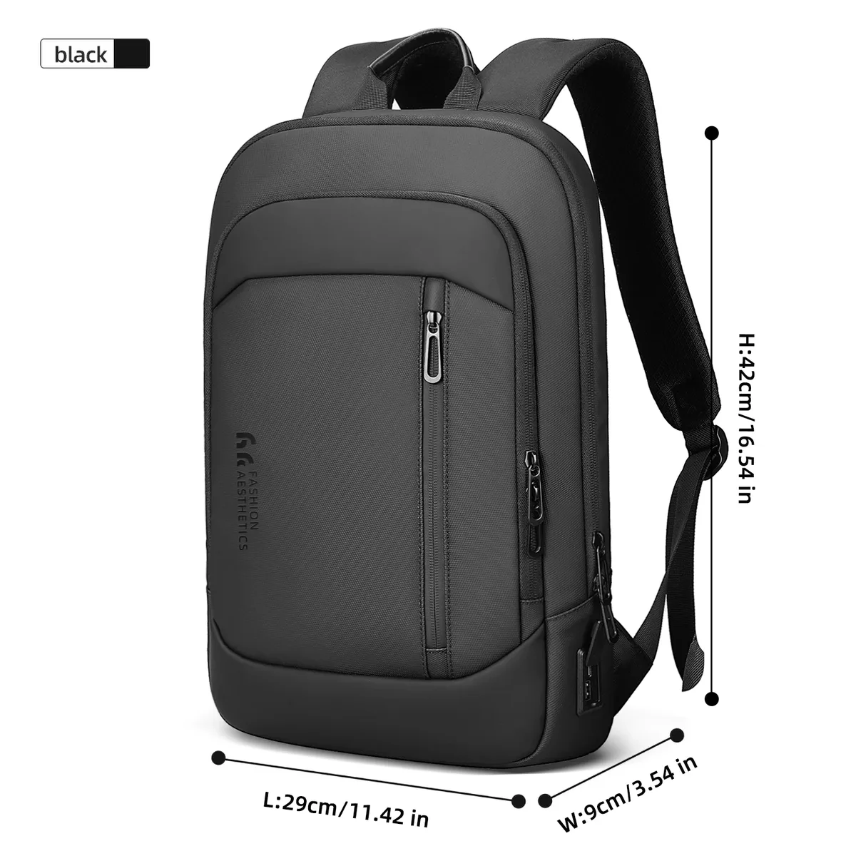 sac à dos pour ordinateur portable hk slim 15,6 pouces pour hommes, sac à dos d'affaires léger, antivol, étanche, sac de voyage pour l'école, sac pour hommes avec port usb