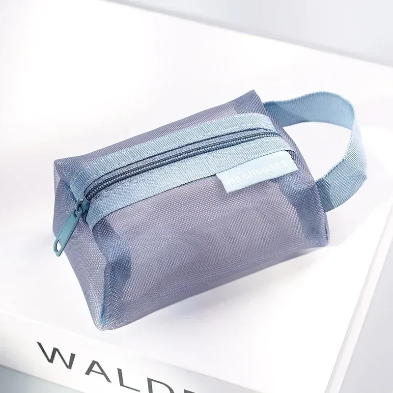 mini sacs à cosmétiques en maille de nylon transparent pour femmes, petits sacs de maquillage pour rouge à lèvres, pochette pour ligne de données, étui organisateur pour clé d'écouteurs