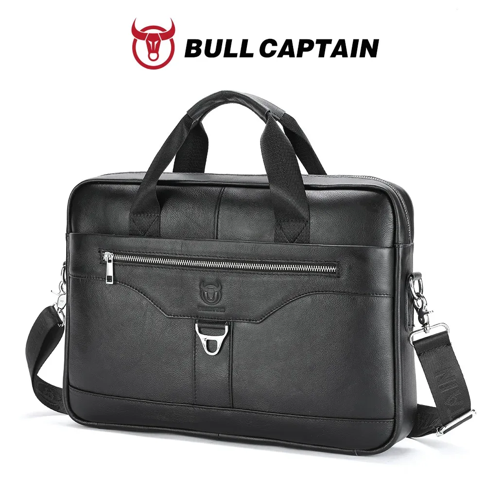 porte documents cuir verte bull cowhide polyester intérieur informatique fermeture éclair bandoulière détachable marron noir voyage travail
