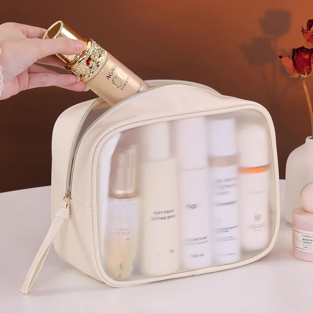 sac de maquillage semi-transparent multifonctionnel, sac de rangement pour cosmétiques, trousse de toilette pour voyage d'affaires, sacs de maquillage de grande capacité, 1 pièce
