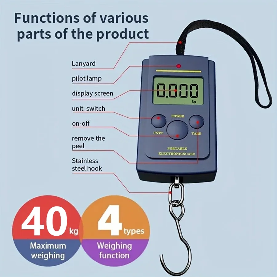 40kg multifonctionnel mini électronique numérique portable balance suspendue pèse outil pour pêche bagages valise voyage crochet balances