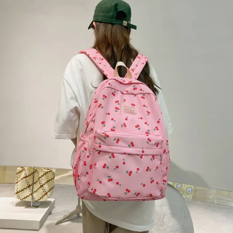 sac à dos tendance pour femmes, motif cerise, sac à dos de voyage, sangle réglable, fermeture éclair, pour le travail, le shopping, l'école