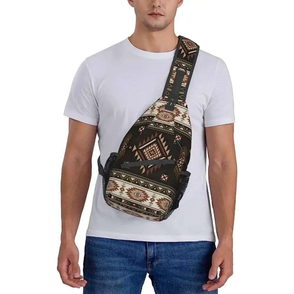 sacs de poitrine géométriques marron et noir pour femmes et hommes, sac à dos à bandoulière, sac à dos de voyage, sac de jour de randonnée, sac de sport initié décontracté