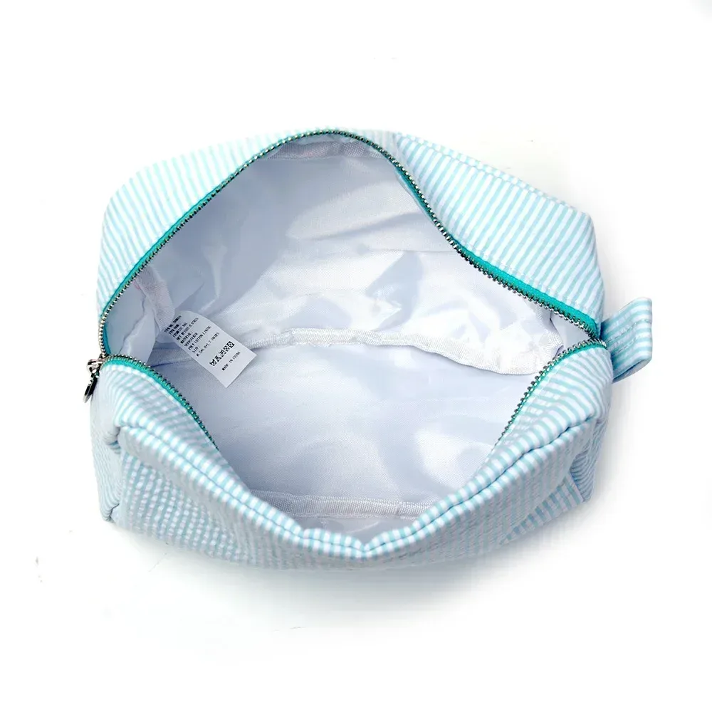 seersucker – sacs à cosmétiques à volants, sacs de rangement à rayures roses/violettes pour femmes, sac de voyage avec fermeture éclair, trousse de maquillage