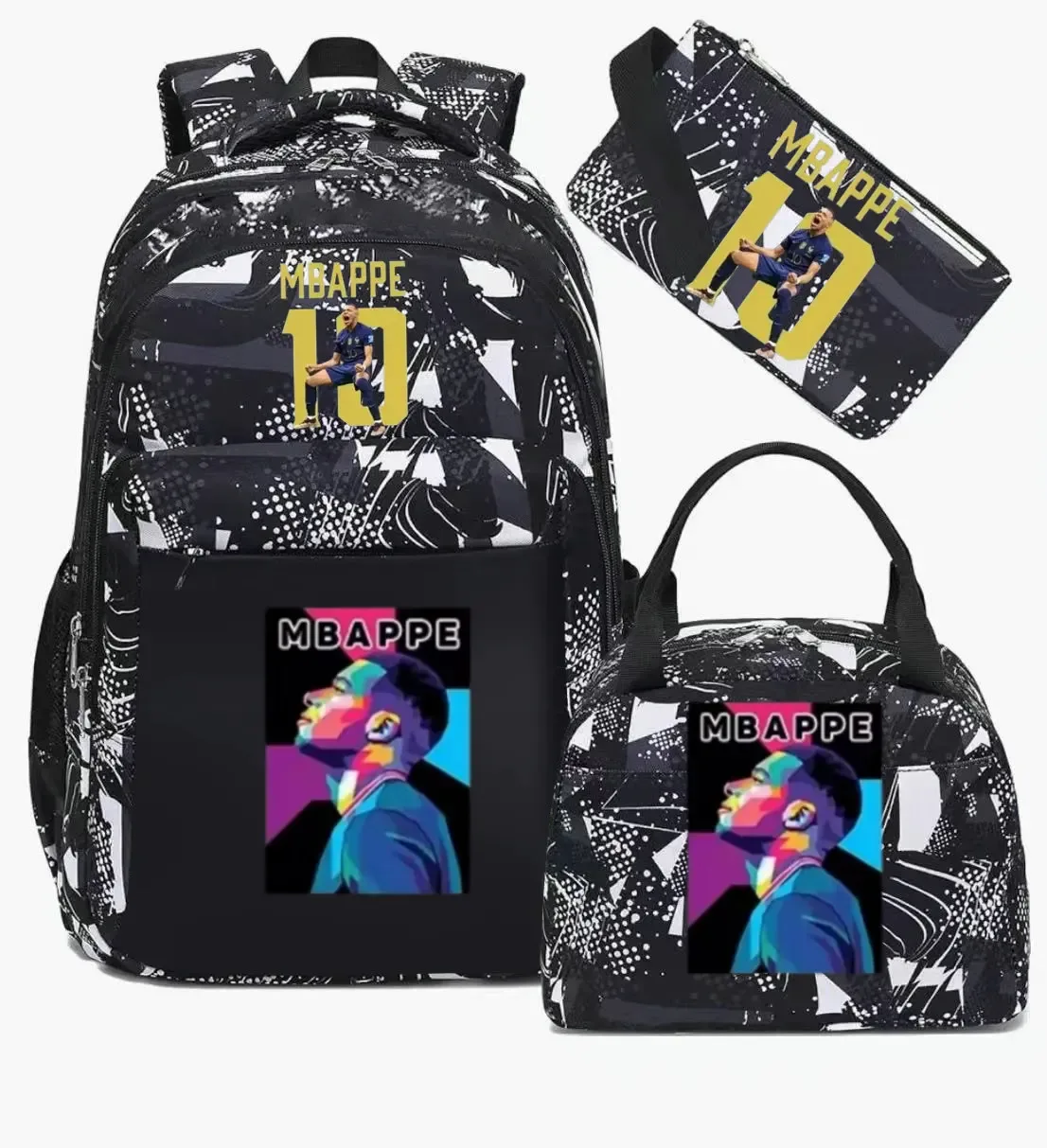 sac à dos m-mbappe camouflage 3 pièces, sacs d'école pour ordinateur portable, pour garçons et filles, sacs de voyage décontractés pour femmes et hommes, mochila