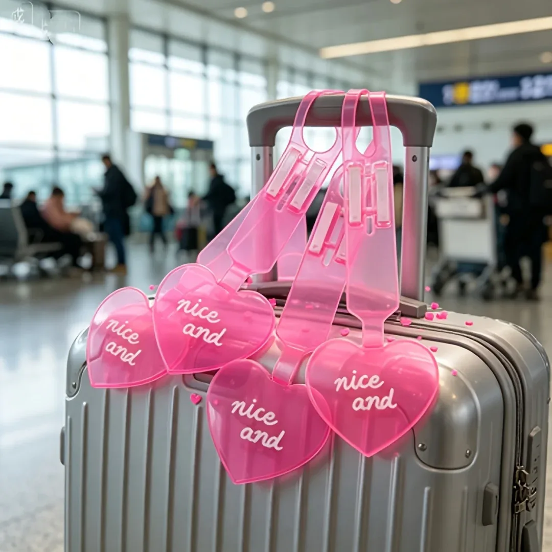 4 étiquettes à bagages en forme de cœur fluorescent, 4 couleurs assorties, étiquettes à bagages en PVC, facile à identifier pour valise de voyage.