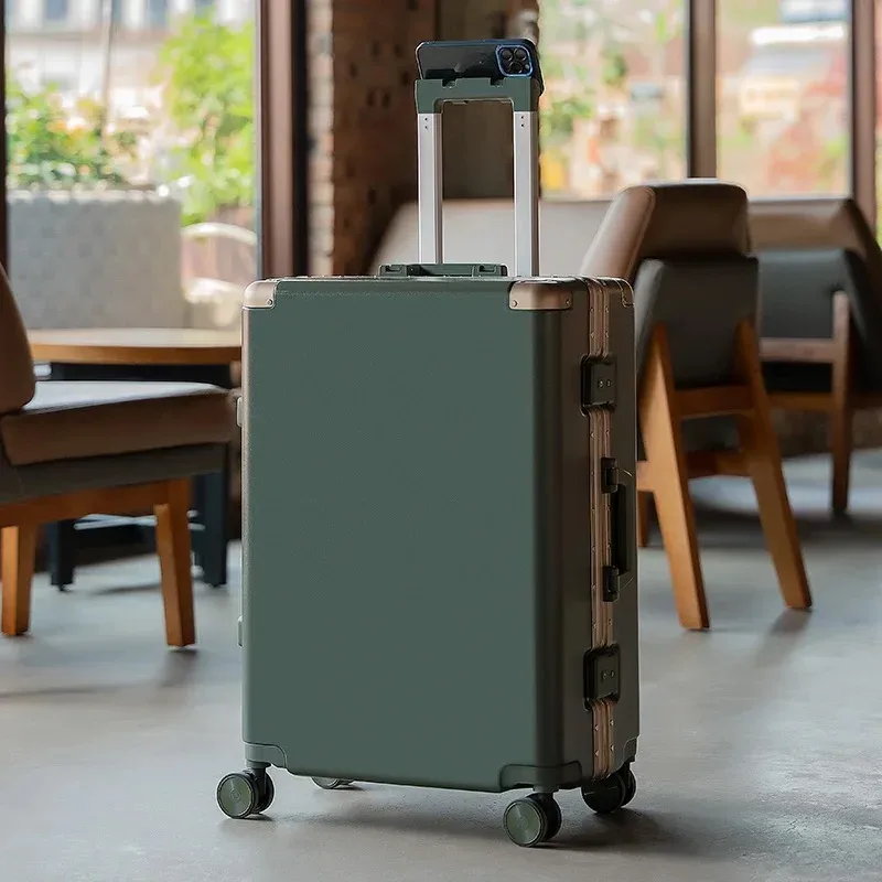 valise de voyage grande capacité couleur unie avec serrure à code, cadre en aluminium, cage à roulettes de luxe pour hommes et femmes
