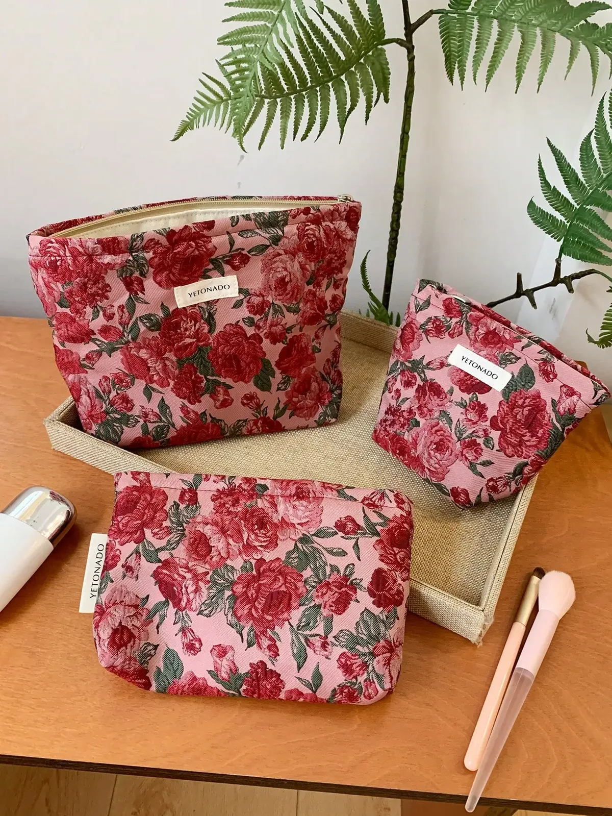 organisateur voyage polyester rose motif floral chaussures maquillage compresseur cube sac compression sacs chaussures pochette housse vêtements