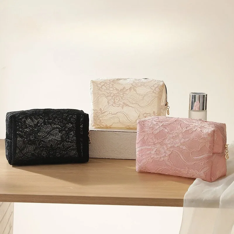 trousse de maquillage florale en dentelle 2026 grande capacité, pochette cosmétique mignonne à motifs floraux, sac de voyage en maille, organisateur de rangement
