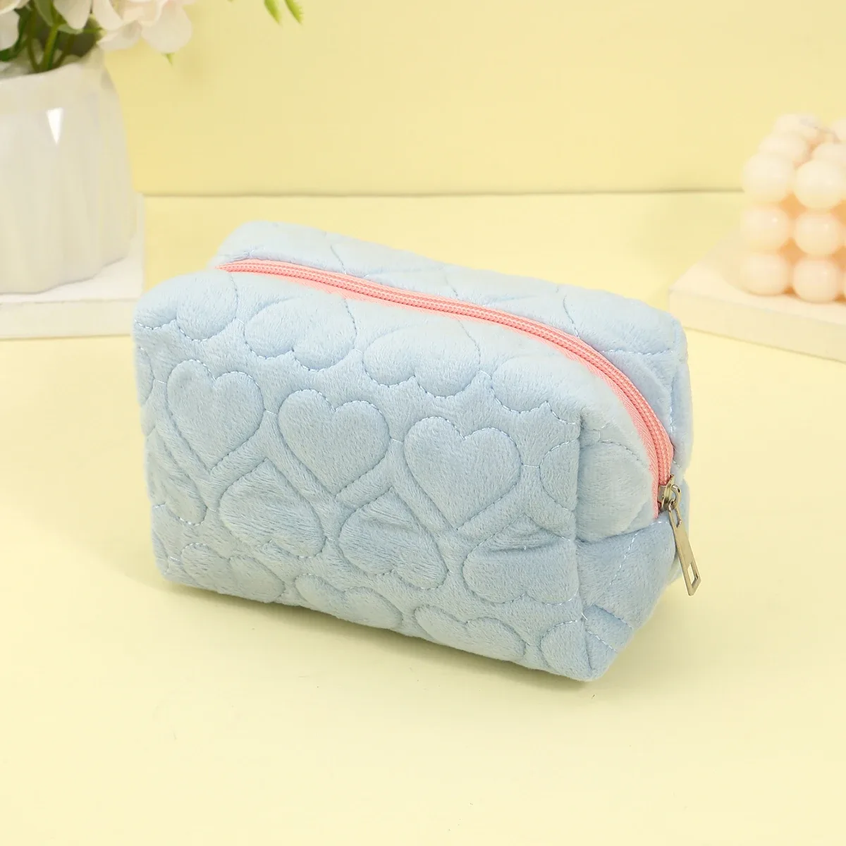 sac de maquillage à imprimé cœur, pochette de rangement portable à fermeture éclair pour femmes, sac à main de voyage pour cosmétiques et articles de toilette, cadeau de la saint-valentin et du nouvel an
