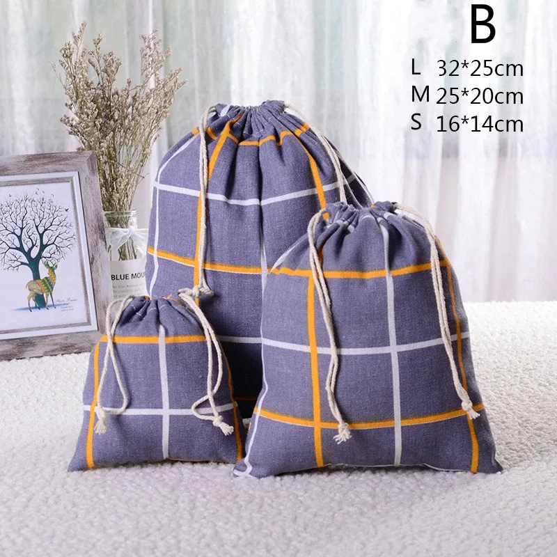 poudres de tissu de lin de coton, sac de ficelle de proximité, sac de rangement de chaussures de gril de voyage pour enfants, sac cadeau de noël