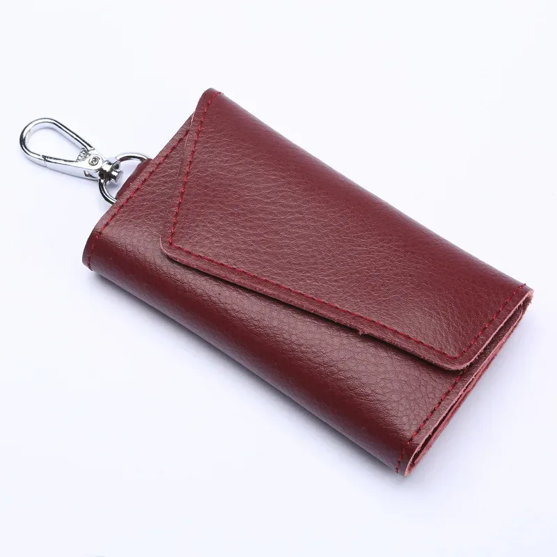 porte-clés en cuir véritable pour hommes et femmes, pochette de rangement, portefeuille de clé de voiture fendu en vache, étui pour clés de femme de ménage, mini sac pour cartes