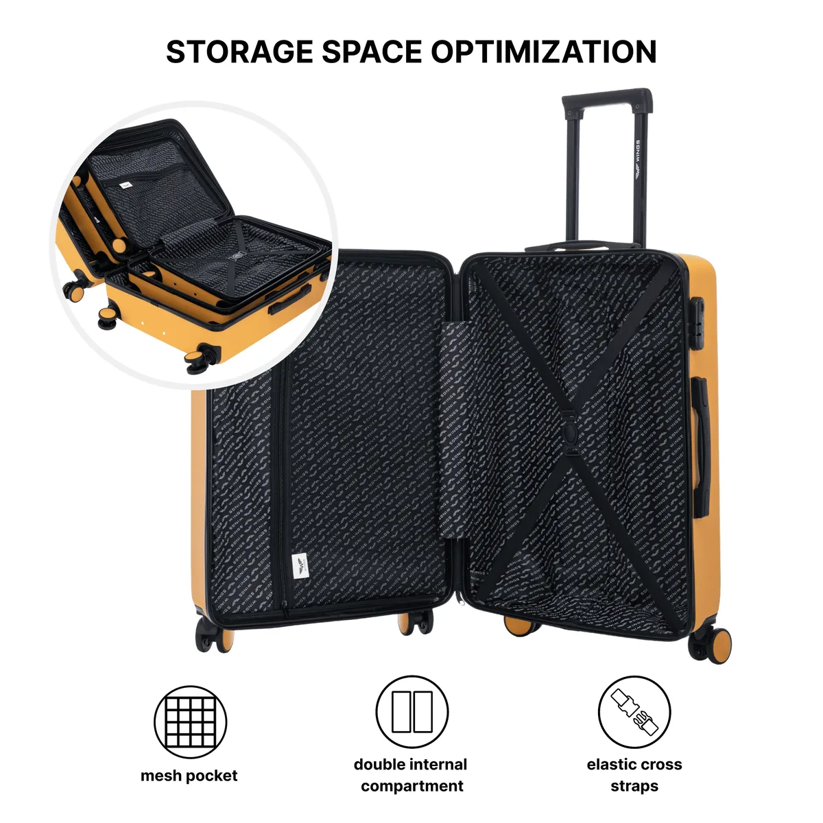 ensemble de 3 valises durables en abs + coot (28 "/24"/20 ")  roues 360 verrouillage cryptographique |   cabine de voyage, grande et moyenne |   dimensions environ 75x50x30 cm/64.5x44x26.5 cm/55x40x20 cm |   couleurs : champagne, jaune, noir, bleu marine