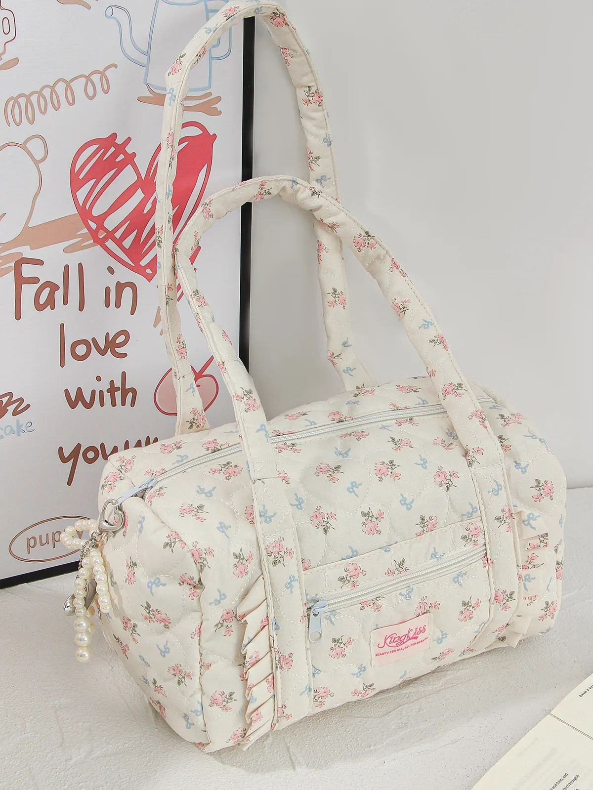 Sac de voyage à carreaux bleus, sac de voyage multifonctionnel de grande capacité, sac de rangement Portable pour articles de toilette quotidiens 1 pièce