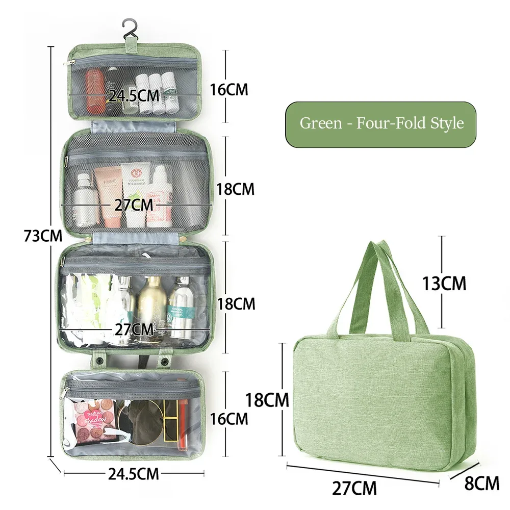 trousse de toilette cosmétique multifonctionnelle, 4 plis, résistante à l'eau, séparation sèche et humide, portable pour voyage, pinceaux cosmétiques, articles de toilette