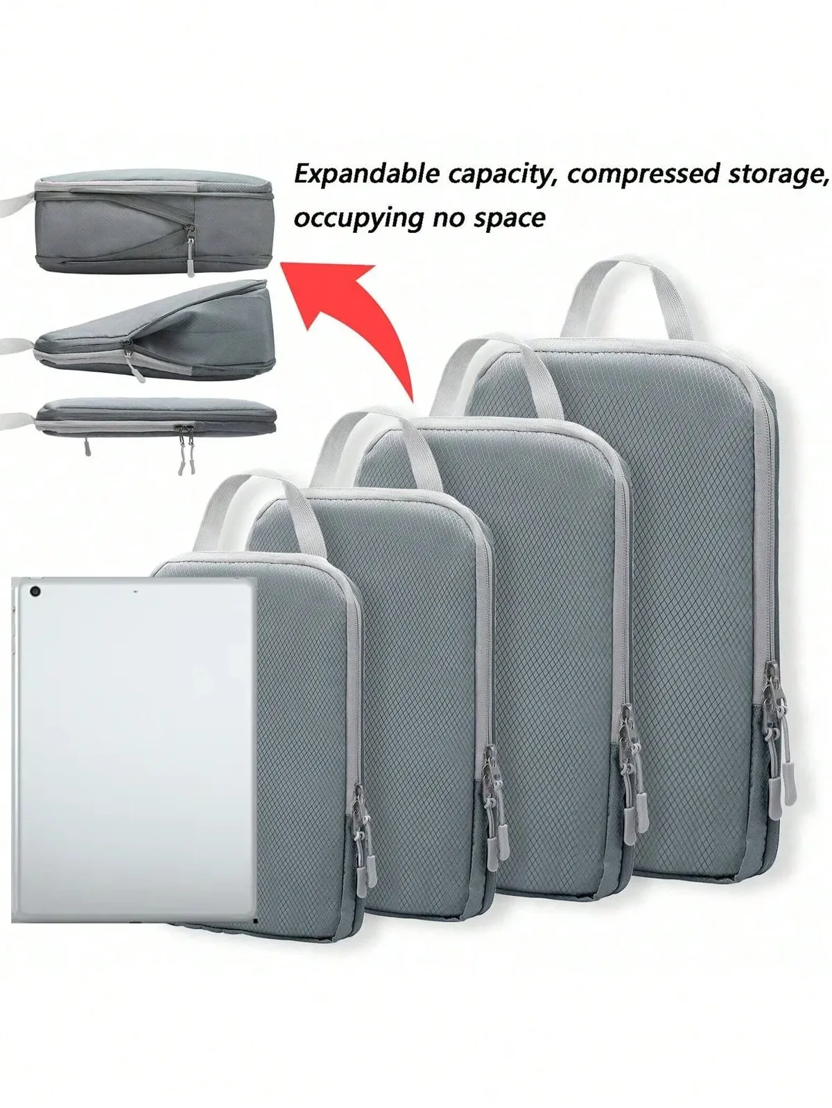 organisateur voyage polyester beige compartiments chaussures compression dépliage économie espaces pliage sac déplacement usage six pièces