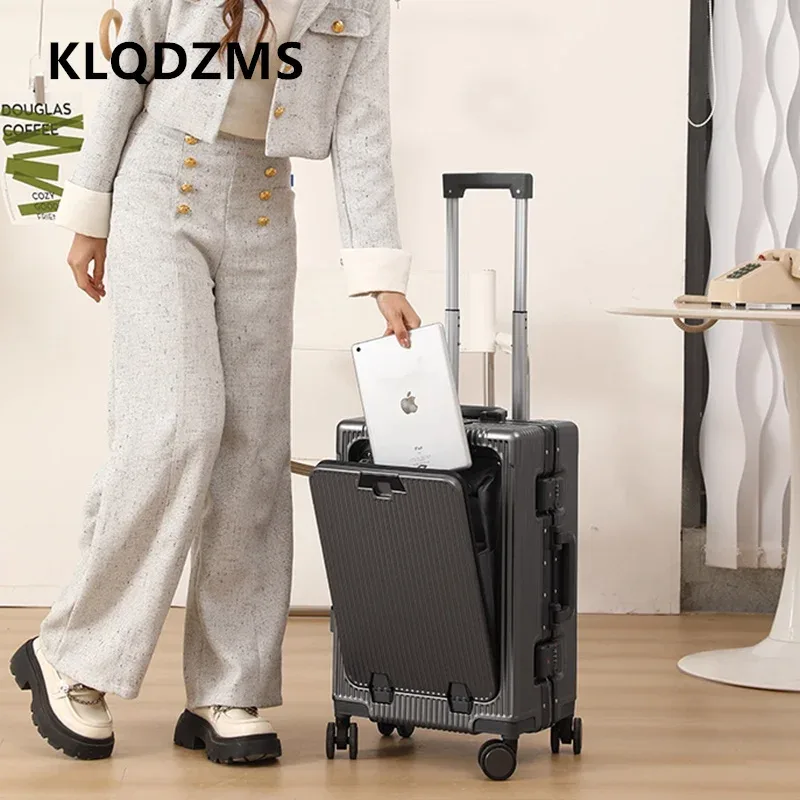 klqdzms valise pour ordinateur portable chargement usb valise d'embarquement pc ouverture avant cadre en aluminium boîtier de chariot 20 "24 pouces bagage à main