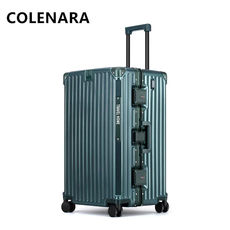 valise polycarbonate aluminium silhouette élégante bandes verticales design moderne roues toupie poignées télescopiques couleur noir blanc vert argent bagage voyage grande capacité
