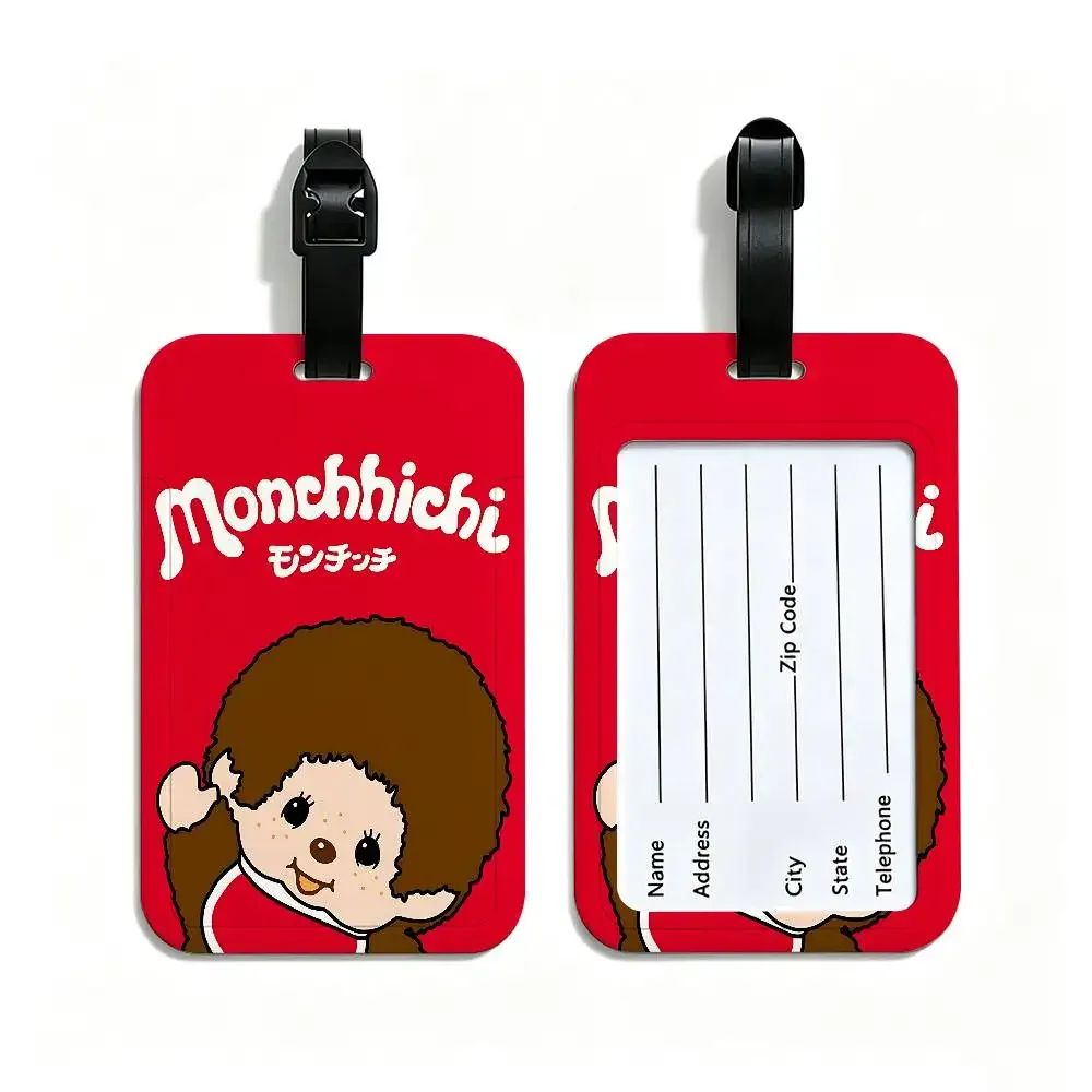 étiquette bagage plastique pvc motif dessin animé monchhichi personnages lapins filles bleu rouge gris rose blanc voyage école usage journalier antiperte