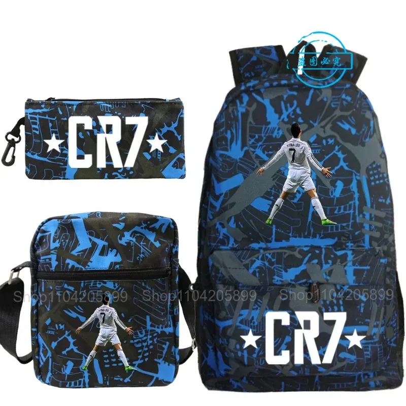 sacs à dos cr7 imprimés ronaldo, 3 pièces, sacs d'école pour garçons et filles, mochila pour étudiants et adolescents, sac à dos de voyage pour ordinateur portable, cadeau