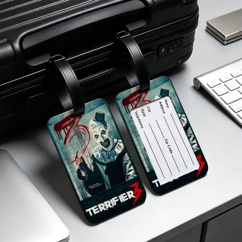 étiquette de bagage en pvc universelle sur le thème du film d'horreur terrifiers, anti-perte, avec carte d'information, étiquette d'identification pour valise et sac à dos