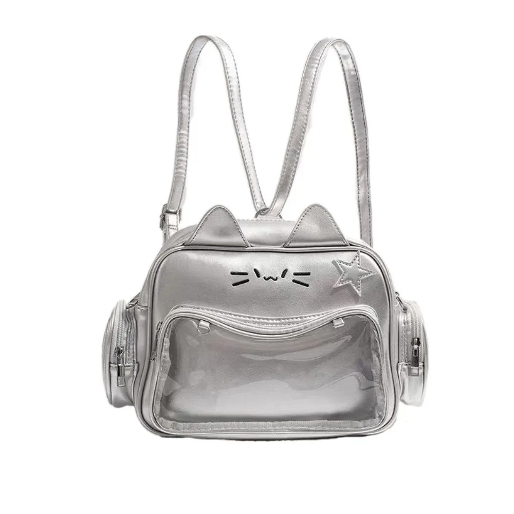 sac à bandoulière y2k adge display pour femme, style preppy jk, sac itabag chat mignon, pochette transparente kawaii, en cuir pu