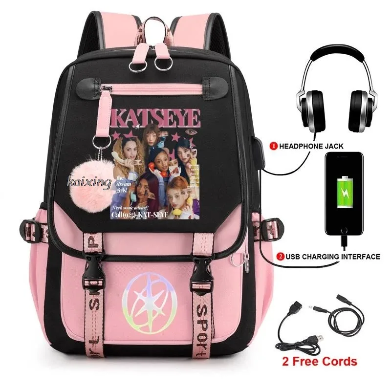 kawaii chaud katseye drôle impression sacs à dos doux capacité étudiant cartable collège étudiant patchwork ordinateur portable simple mochilas