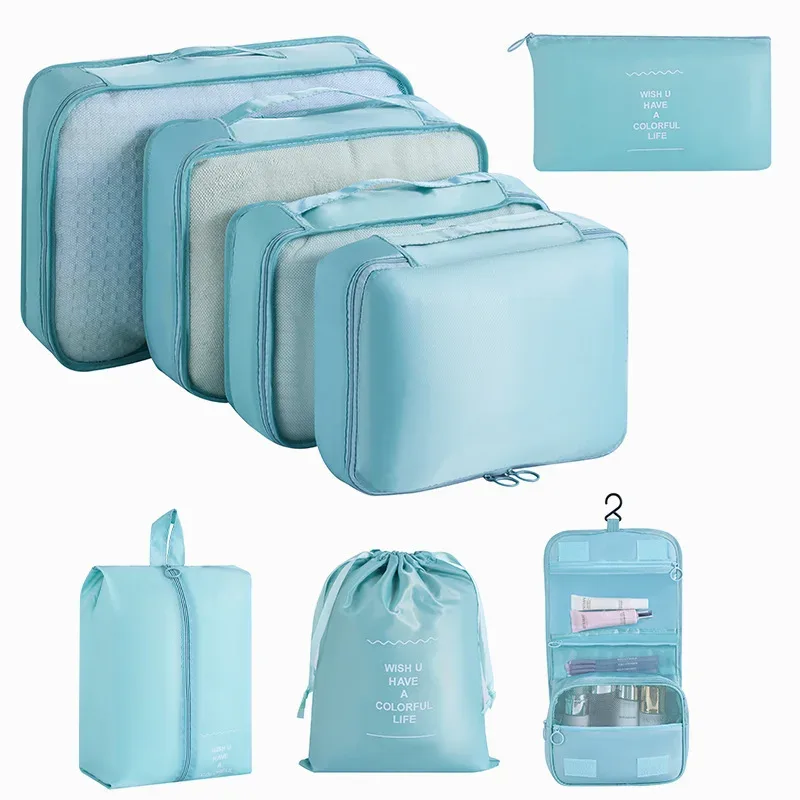 organisateur voyage tissu oxford beige clair grille transparente grande capacité rangement vêtements accessoires transports usage polyvalent domicile travail