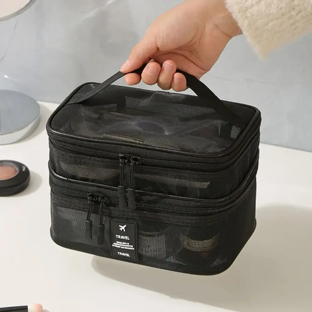 sacs à cosmétiques en maille à fermeture éclair, sac de rangement transparent à double couche 1/2/3 couches, pochette de lavage multifonctionnelle, sac de maquillage en perspective