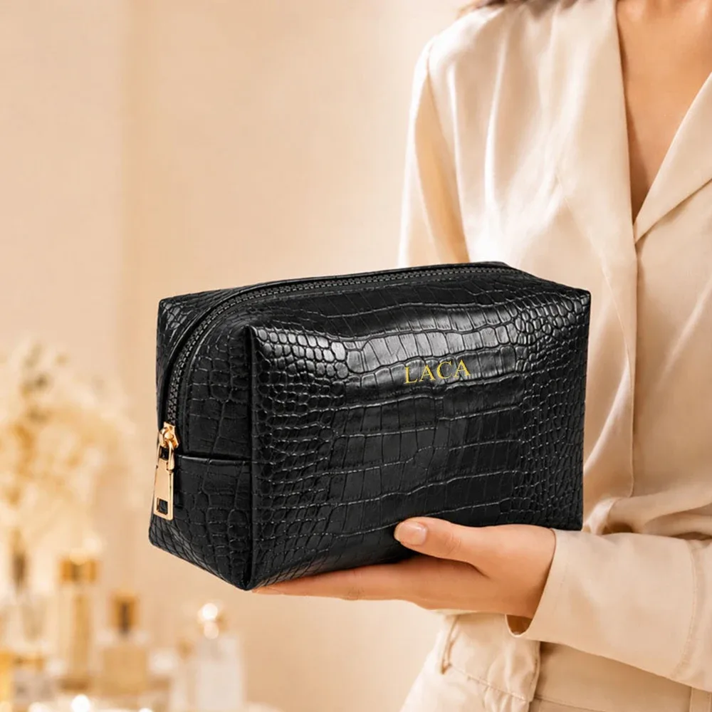 sac de maquillage en pu personnalisé 'motif crocodile', grande capacité, sac à main pour femmes, sac de voyage et de maquillage pour hommes