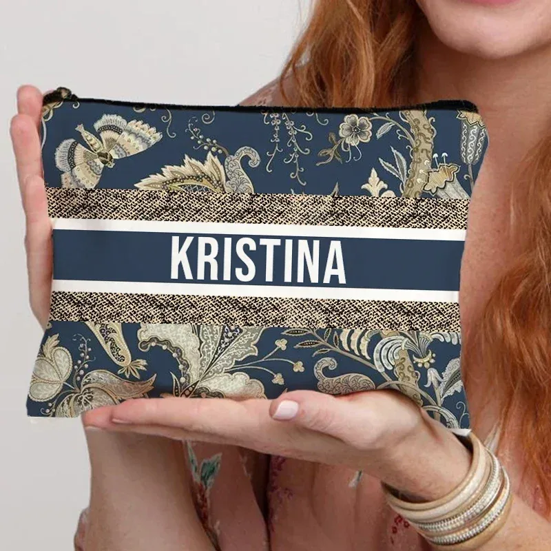 organisateur de cosmétiques de voyage avec nom personnalisé, pochette de rangement pour fournitures de bureau pour femmes, sac de maquillage en toile cadeau personnalisé, trousse à crayons