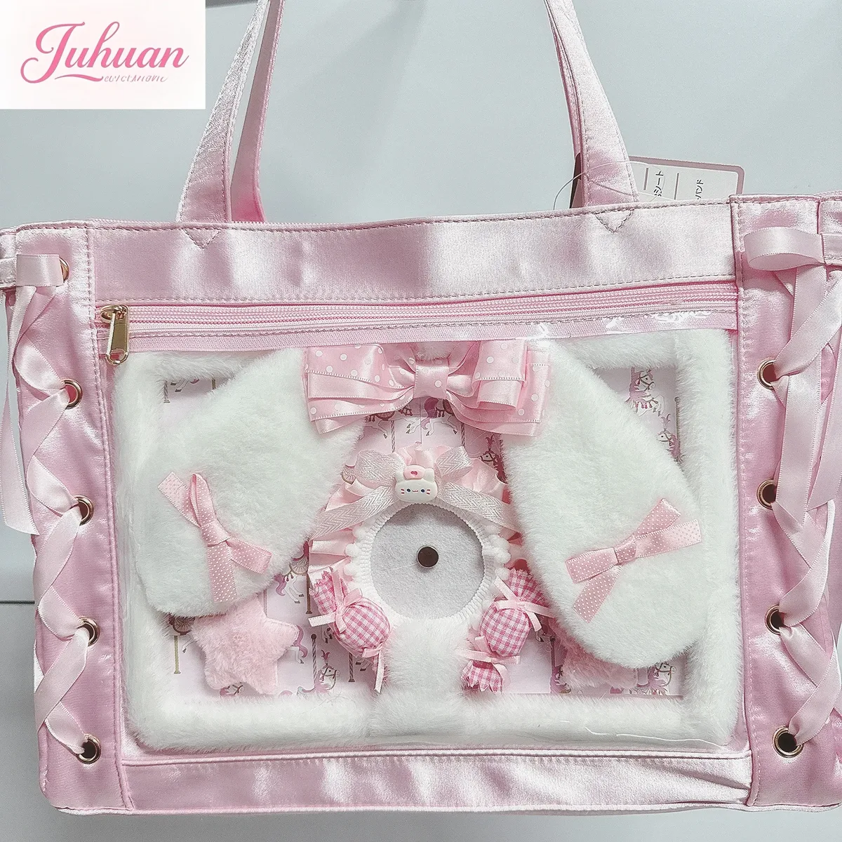 planche ita diy rose finie, style peluche mignon, organisateur de badges pour sac ita, accessoires itabag