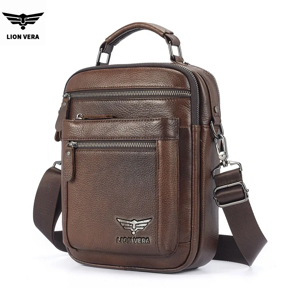 sac à bandoulière pour homme lion vera, sac à fermeture éclair pour téléphone portable, grande capacité, sac de voyage en cuir véritable, sac bandoulière pour affaires