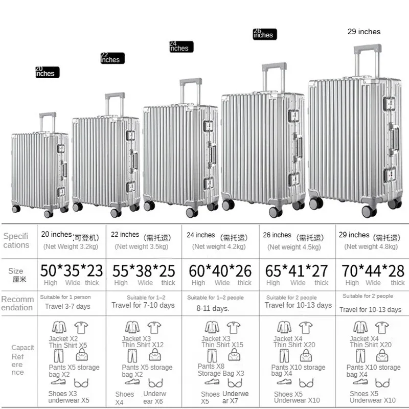 valise de grande capacité de 28 pouces, cadre en aluminium, valise à roulettes renforcée, bagage d'affaires, valise avec serrure tsa à combinaison.