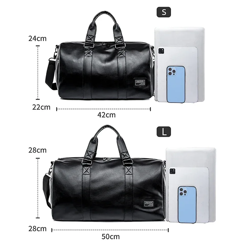 sac de voyage de grande capacité, sac à main de voyage en pu pour hommes, bagages à main, sacs de sport doux et décontractés noirs, grands sacs de week-end, fourre-tout de voyage