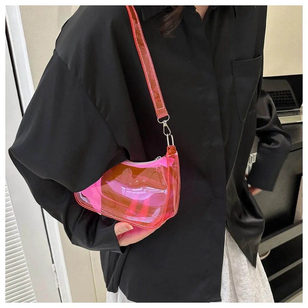 sac à bandoulière en pvc polyvalent pour femmes, sac sous le bras couleur bonbon, sac à main transparent tendance pour les rendez-vous et les trajets quotidiens