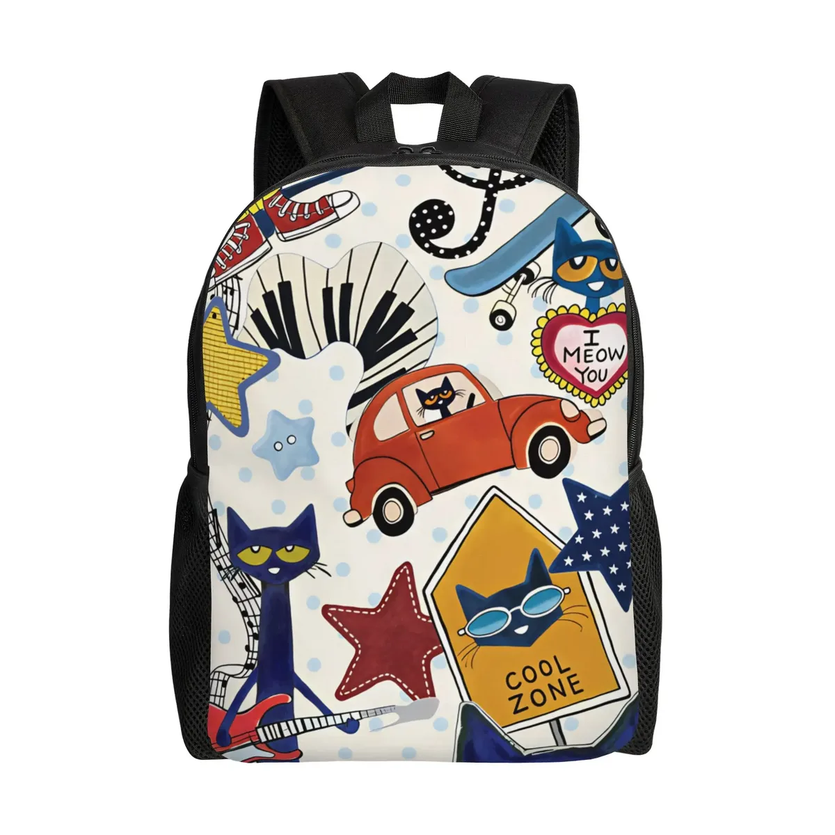 sac à dos élégant pete cat pour femmes et hommes, style outdoor, grands sacs de lycée, sac à dos de créateur