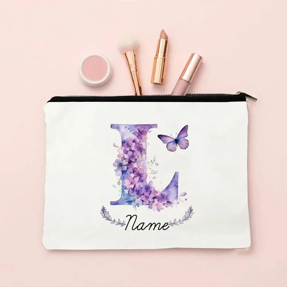 pochette de maquillage personnalisée avec initiale et nom pour femmes, sacs à cosmétiques a-z, trousse de toilette de voyage pour filles, cadeau de mariage ou d'anniversaire pour elle