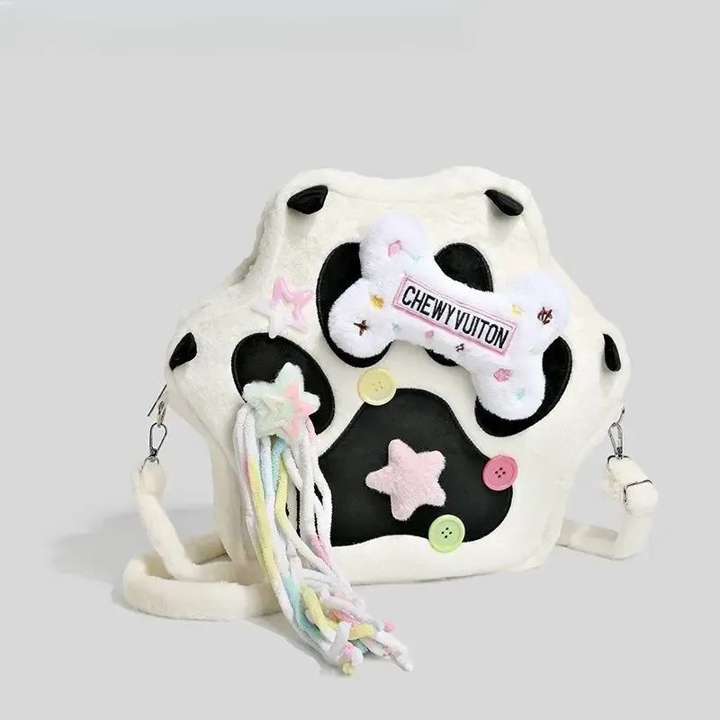 sac à dos en peluche patte de chat mignon avec bretelles réglables, sac kawaii en fourrure douce, sac à dos de dessin animé pour femmes et filles, cadeaux de noël