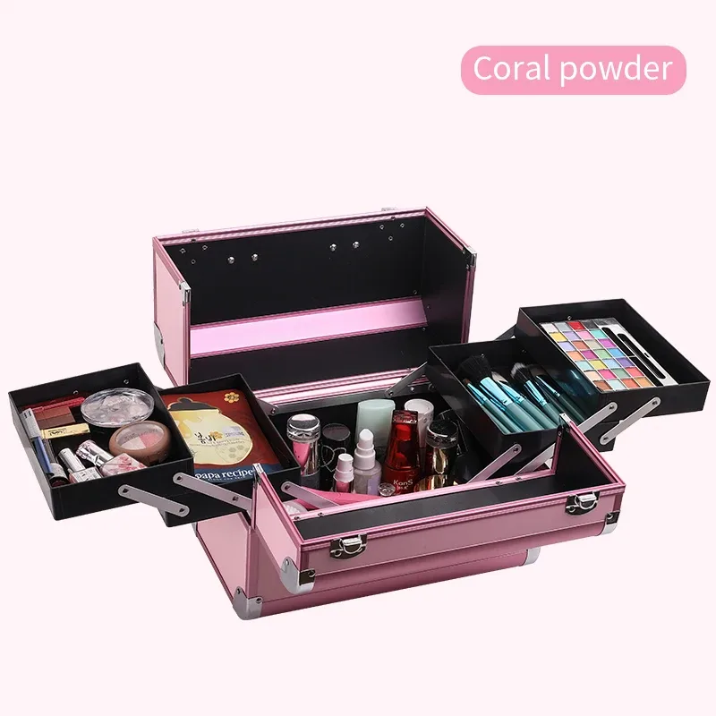 mallette de train de maquillage grandes étuis à cosmétiques portables 4 plateaux boîte de rangement de maquillage professionnelle boîte de maquillage