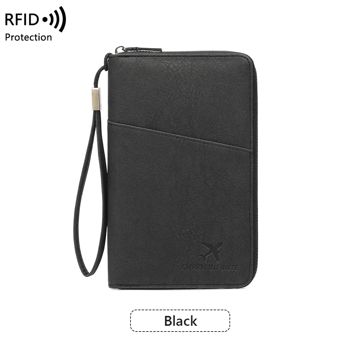 sac de passeport bloquant rfid avec porte-documents de voyage à longue fermeture éclair, portefeuille de rangement de billets multifonctionnel pour plusieurs passeports