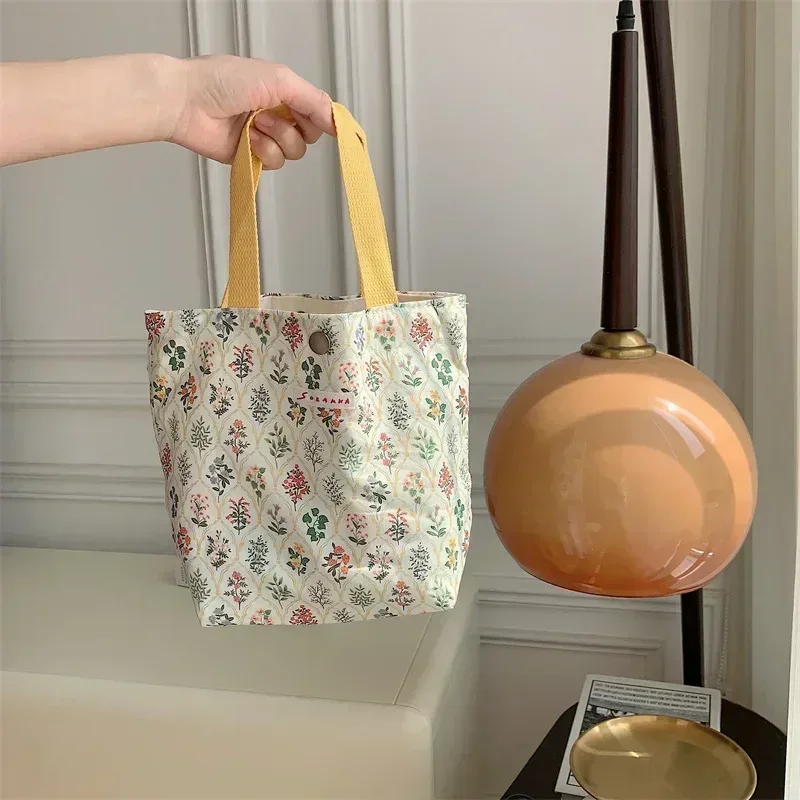 sac de shopping en toile simple pour femmes, sacs à bandoulière pliables, pochette alimentaire de pique-nique, petit fourre-tout, boîte à déjeuner pour étudiants