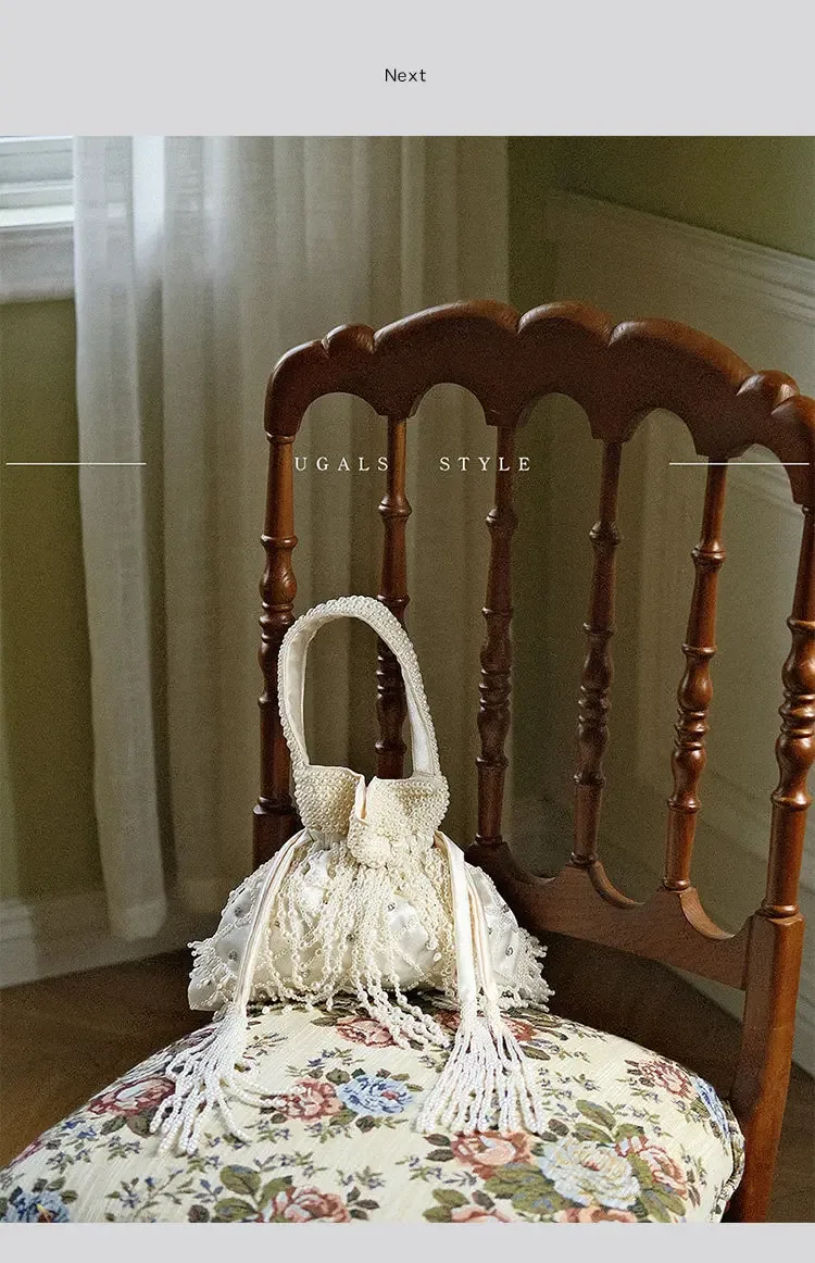 vintage perle perlée longue gland à la main femmes sac à main sac de soirée de mariage pochette sac à main perles perles tissé sac à bandoulière