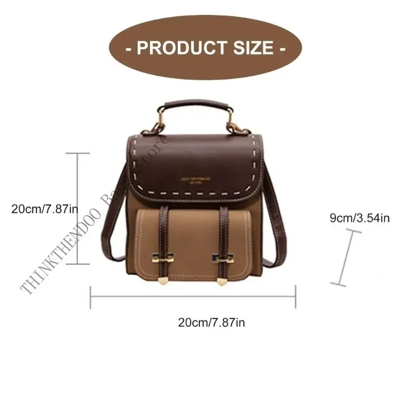 sac dos cuir pu marron beige vintage bandoulière arquée poignée souple fermure éclair compartiments organisés usage voyage fête travail